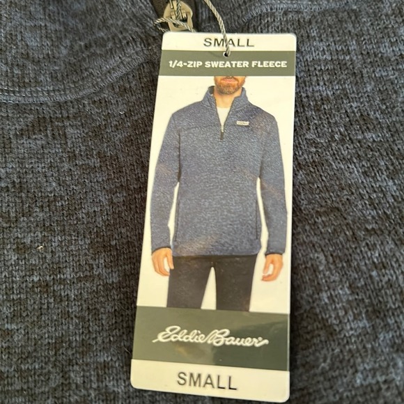 Eddie Bauer 1/4 zip sweater fleece, pockets, heather navy, Size Small, NWT - Picture 5 of 8